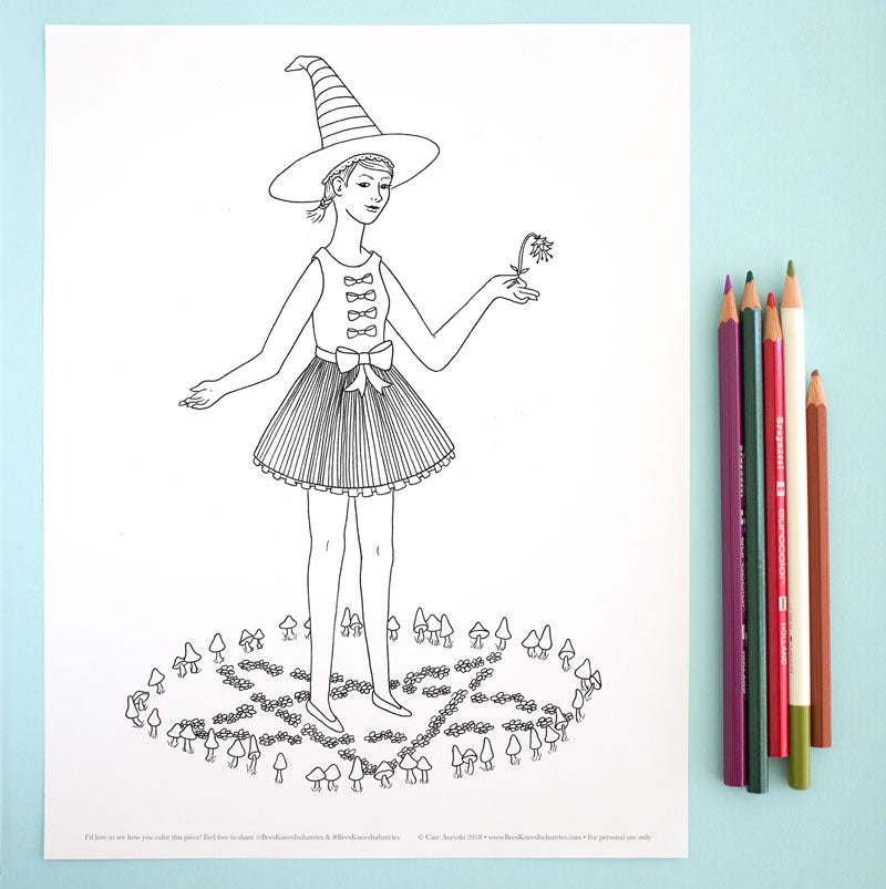 Coloring Page: Witch in a Faerie Ring