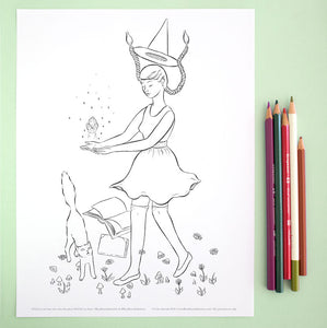 Coloring Page: Levitation Witch