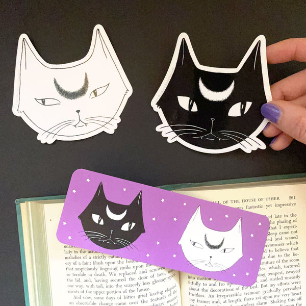 Black Lunar Cat Sticker