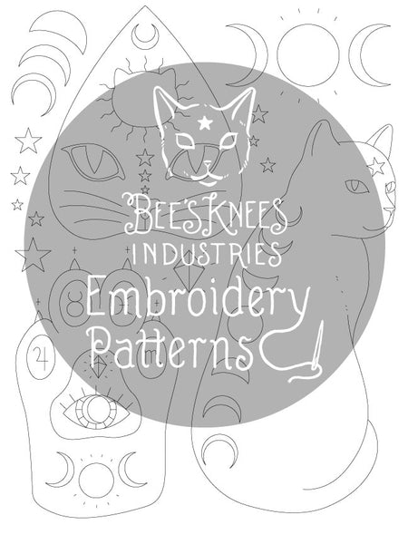 Witchcats iron-on embroidery transfers