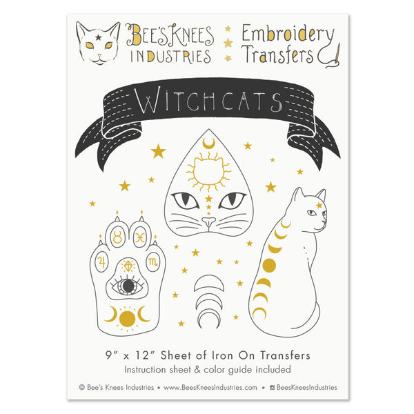 Witchcats iron-on embroidery transfers