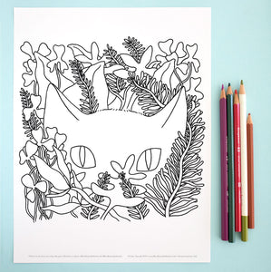 Coloring Page: Cat in the Garden