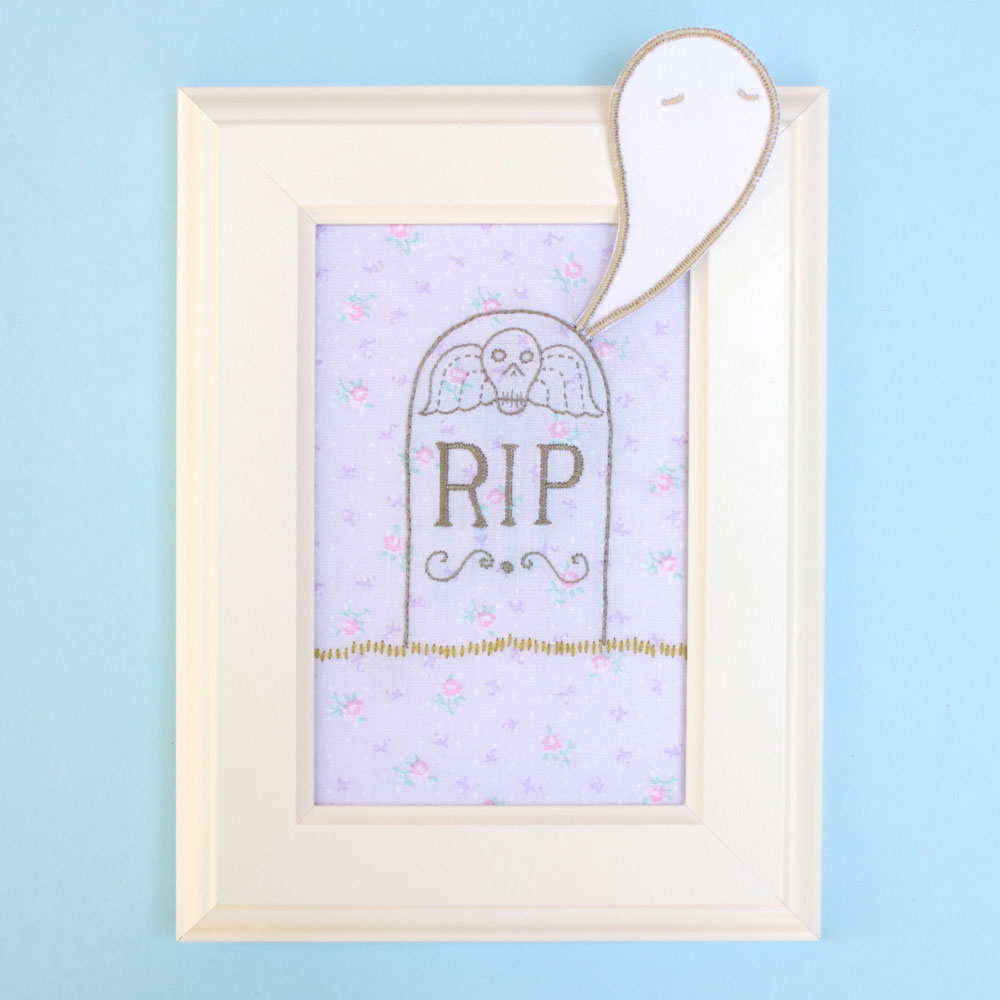 Embroidery Pattern: Stumpwork Tombstone & Ghost