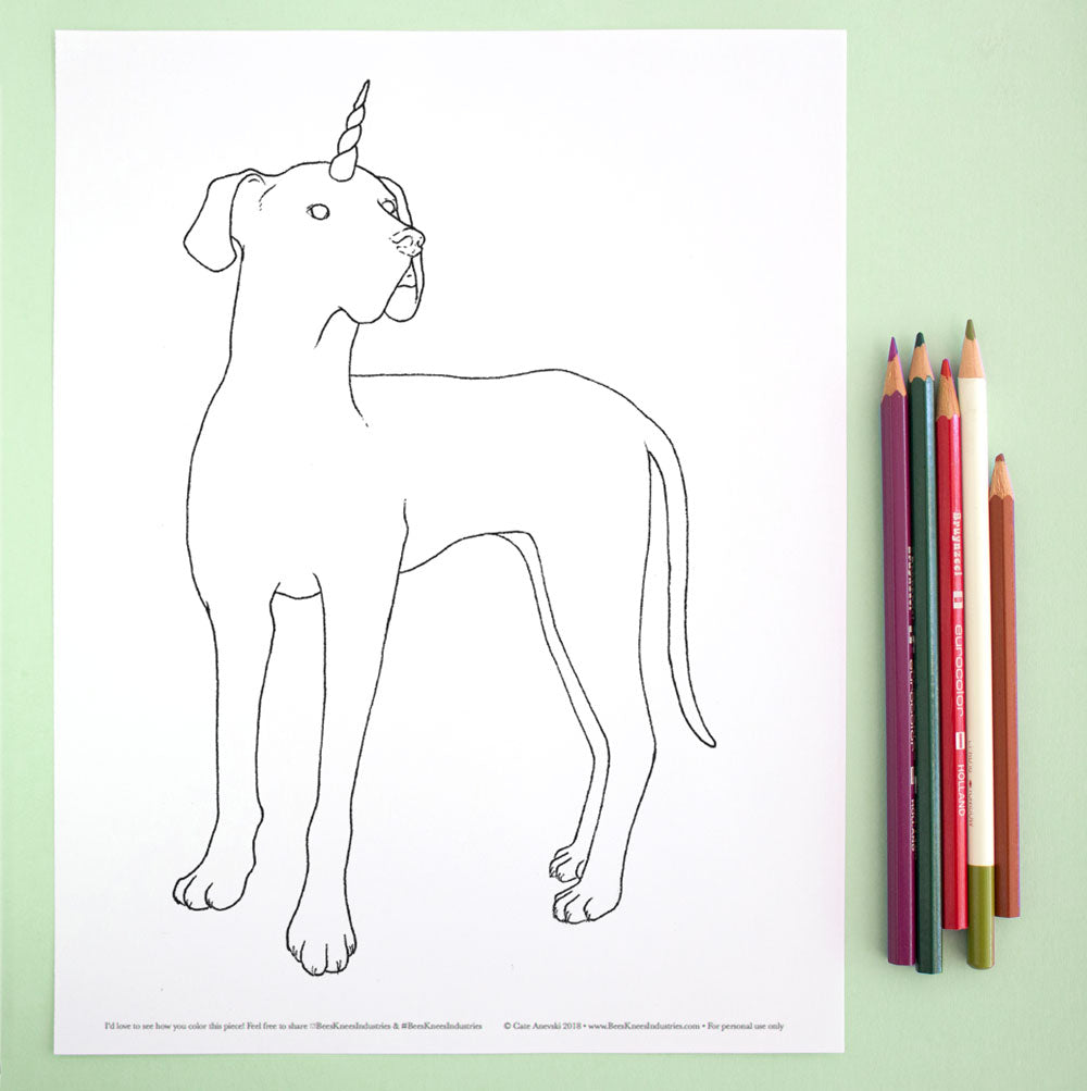 Free Printable Great Dane Dogicorn Coloring Page for Dog Lovers and Fantasy Art Fans