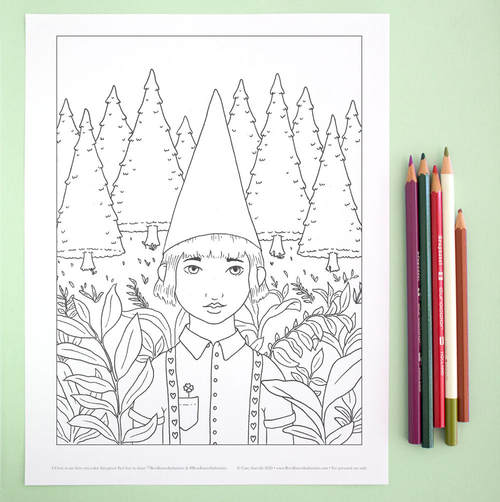 Coloring Page: Pine Tree Gnome