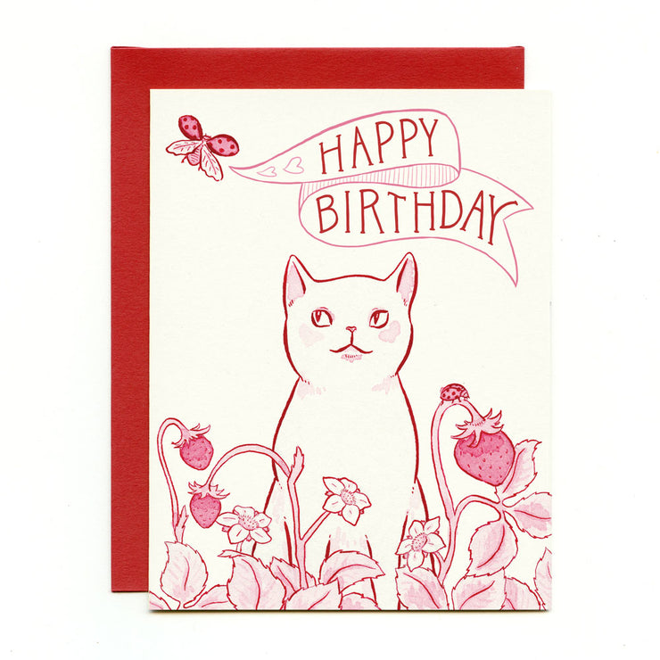 Strawberry Cat Birthday Card Bee's Knees Industries