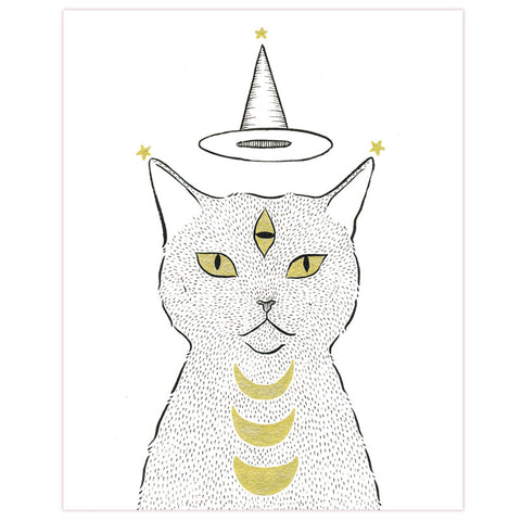 Witch Cat in a Hat Print