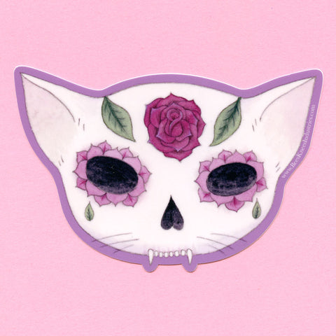 Rose Sugar Skull Cat Sticker