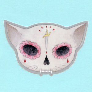 Knife Sugar Skull Cat Sticker
