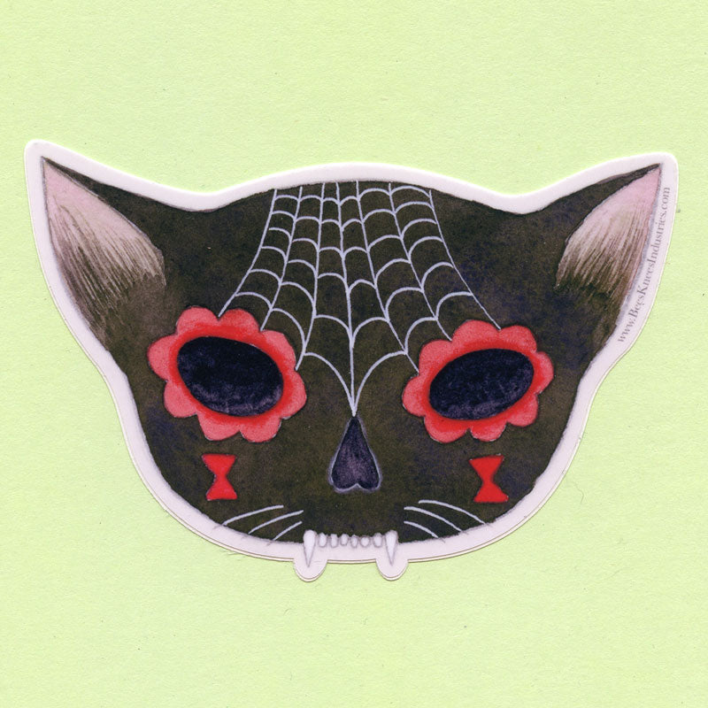 Spiderweb Sugar Skull Cat Sticker