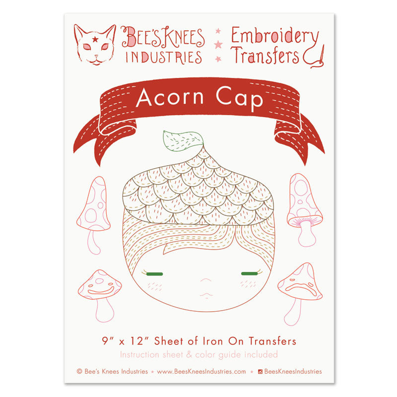 Acorn Cap Iron-On Embroidery Transfers