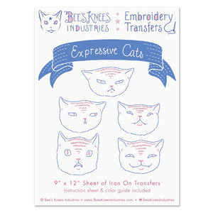 Expressive Cats Iron-On Embroidery Transfers