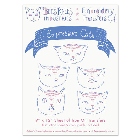 Expressive Cats Iron-On Embroidery Transfers