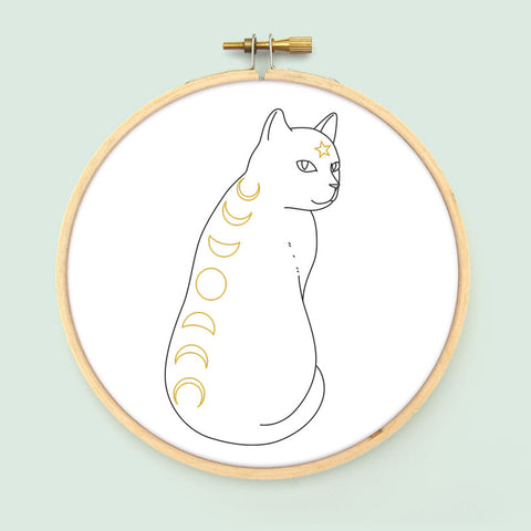 Moon Phase Cat PDF Embroidery Pattern