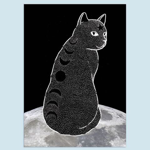SALE Moon Phase Cat Mini Print