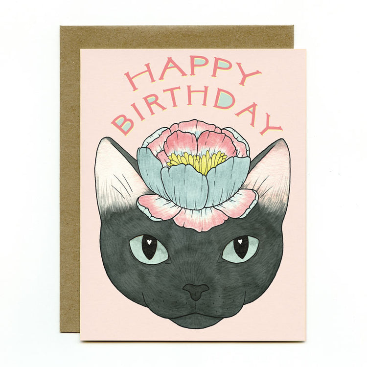 Flower Cat Birthday Card